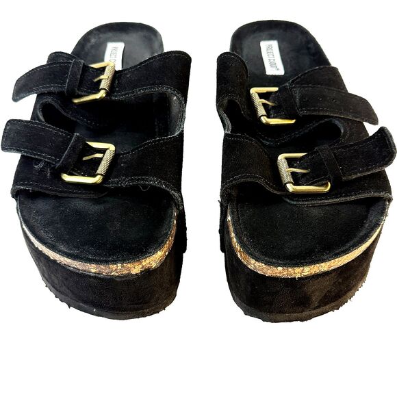 Project Cloud Black Suede Y2K Chunky Platform Buckle Sandals 90s Women's Size 11 - Picture 5 of 12